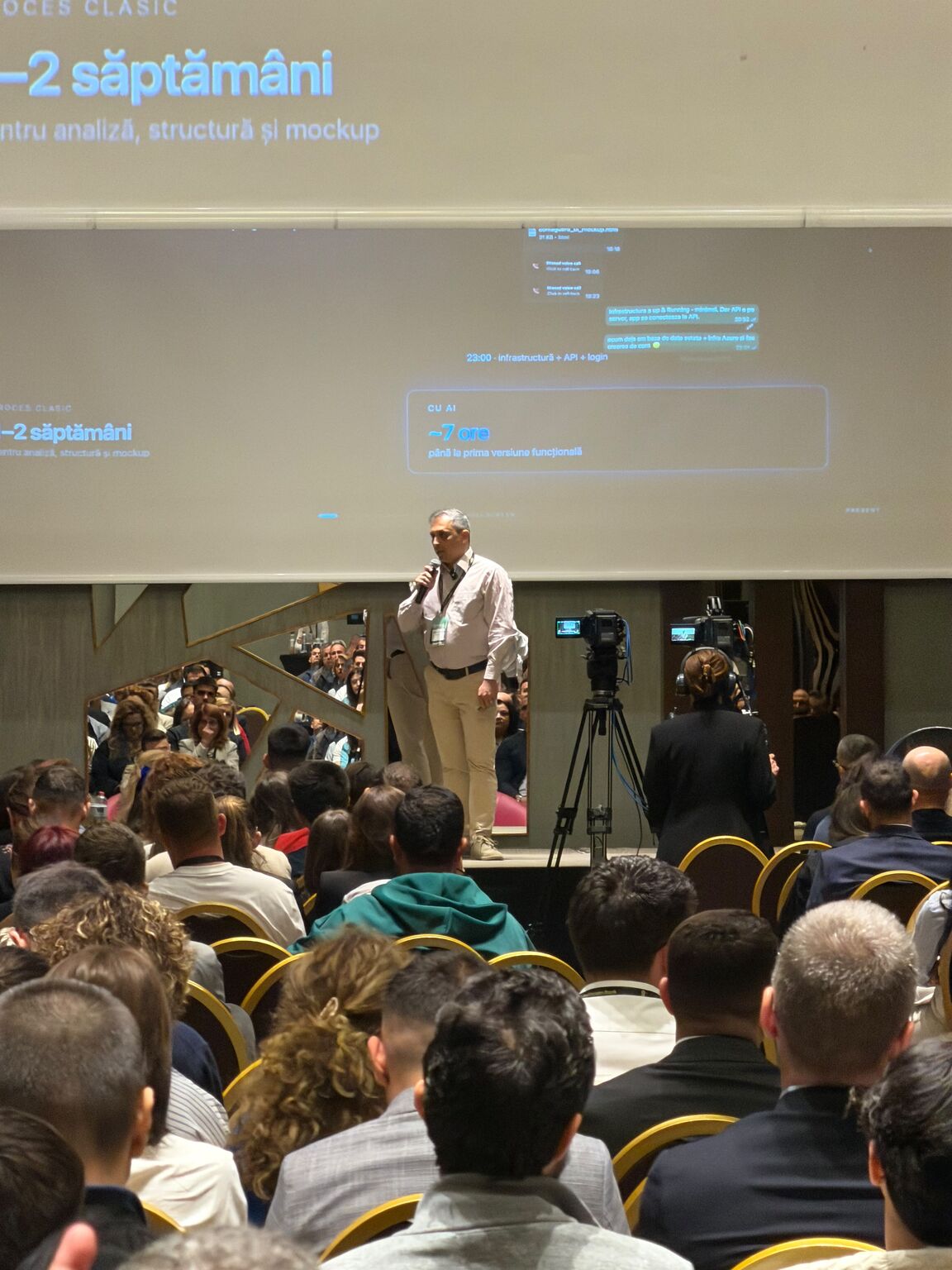 Costin Teodorovici presenting an AI-assisted product case study on the Business Days Timișoara stage